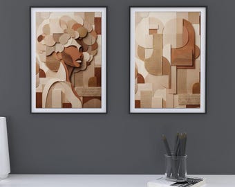 Set of 2 Neutral Abstract Wall Art, Japandi Geometric Decor, Beige Minimalist (Digital Download)