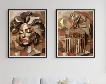 African American Woman Portrait Hair Pick Art Set (Digital Download)
