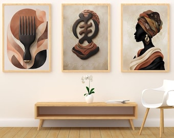 Afrocentric Wall Art Set, Abstract African Woman Decor, Boho Neutral Prints (Digital Download)