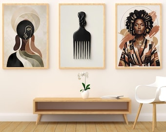 Afrocentric Wall Art Set, Black Woman Portrait Prints, Boho Gallery Decor (Digital Download)