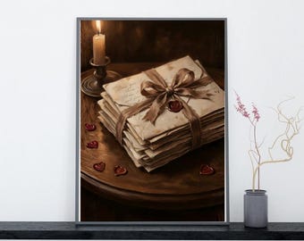 Valentine Love Letters Still Life Print, Romantic Wax Seal Art (Digital Download)