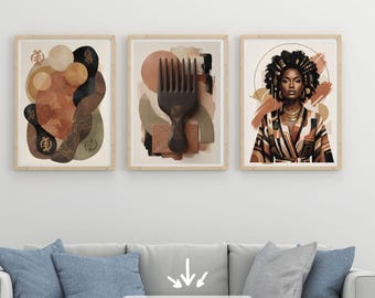 Afrocentric Wall Art Set, Black Woman Prints, Modern Boho Gallery Decor (Digital Download)