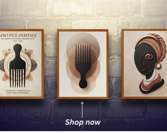 Afrocentric Wall Art Set, Black Woman Heritage Decor, Afro Pick Print (Digital Download)