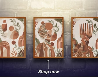 Afrocentric Abstract Wall Art Set, Boho Black Woman Printable Decor (Digital Download)