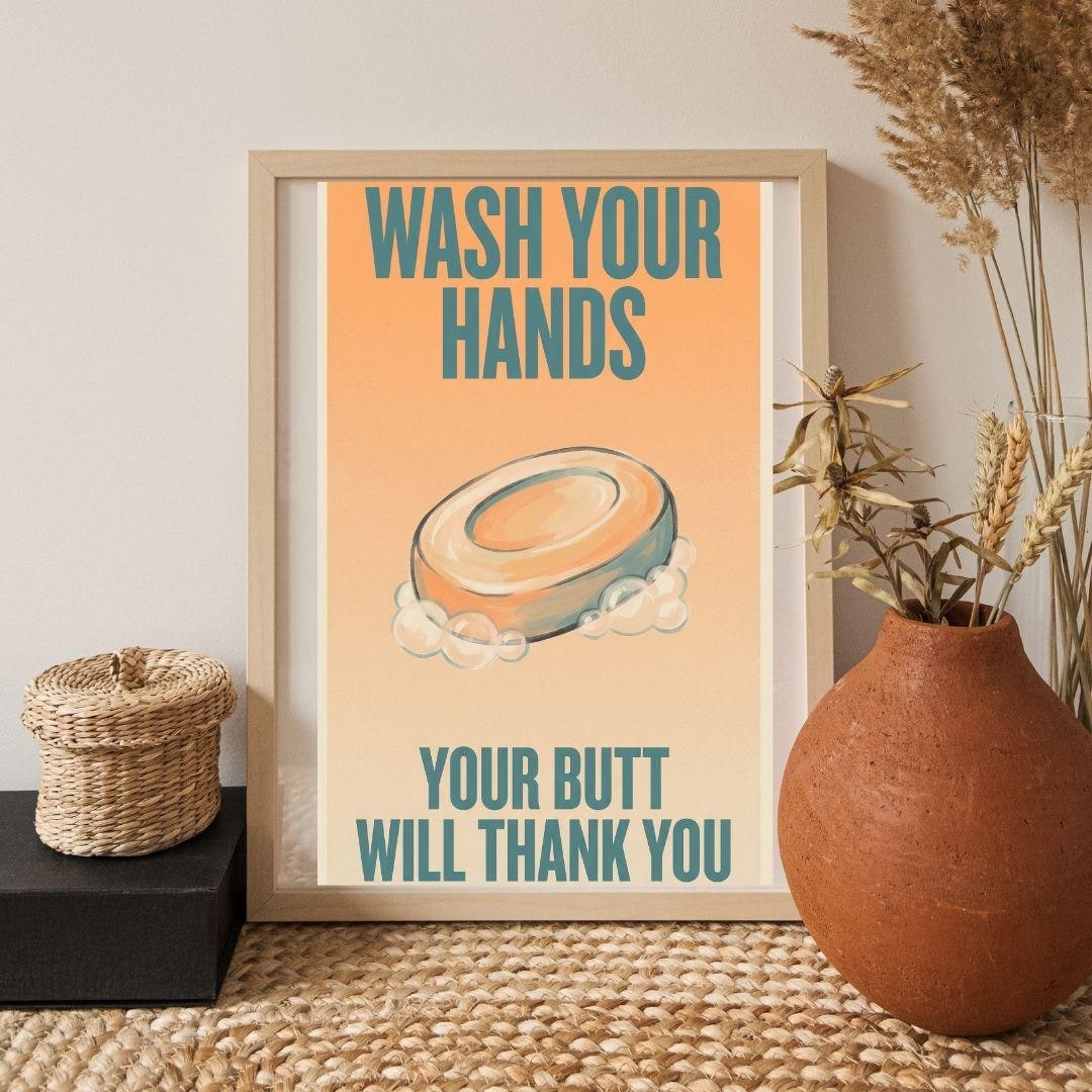 Retro Wash Hands Bathroom Sign, Funny Toilet Wall Art (digital Download ...