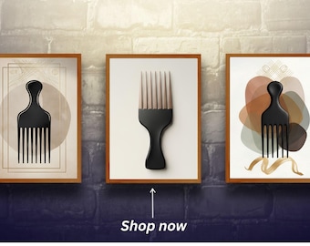 Afro Pick Wall Art Set, Afrocentric Minimalist Prints, Black Hair Culture Decor (Digital Download)