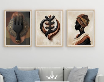 Afrocentric Abstract Wall Art Set, Modern Black Woman Decor, Boho Gallery Print (Digital Download)