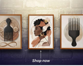 Set of 3 Black Hair Wall Art, Afro Pick Printable Decor (Digital Download)