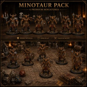 Minotaur Warband Bundle 6 STL — DnD Fantasy Labyrinth Pack Miniaturen 3D Print Bild 1