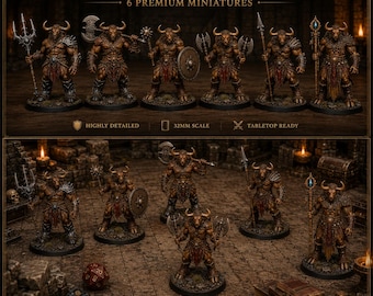 Minotaur Warband Bundle 6 STL — DnD Fantasy Labyrinth Pack Miniatures 3D Print