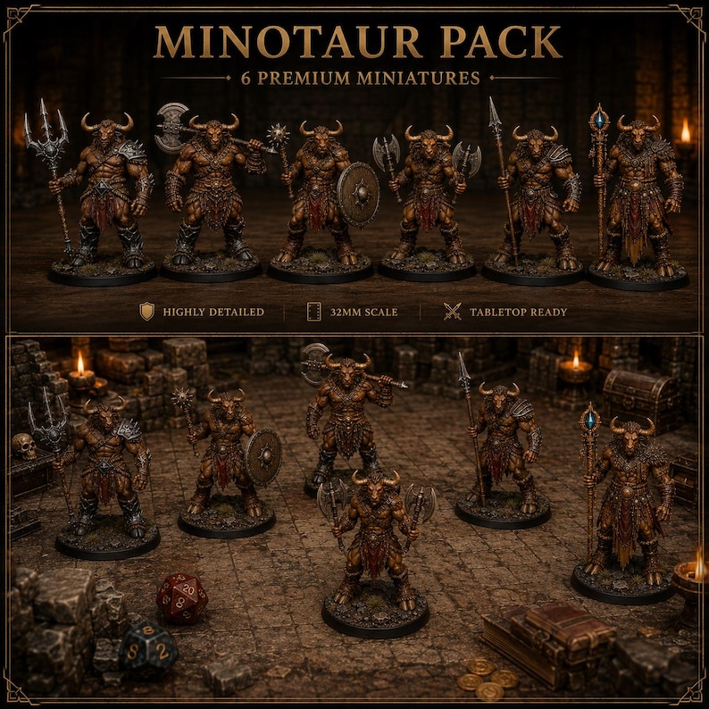 Minotaur Warband Bundle 6 STL — DnD Fantasy Labyrinth Pack Miniaturen 3D Print Bild 1