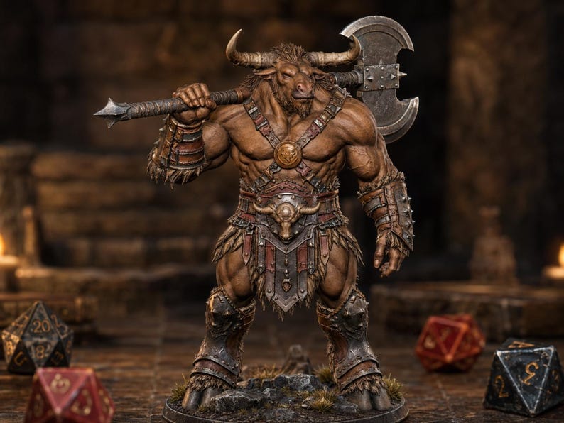 Minotaur Greataxe STL — DnD Fantasy Labyrinth Boss Miniature 3D Print Tabletop image 5