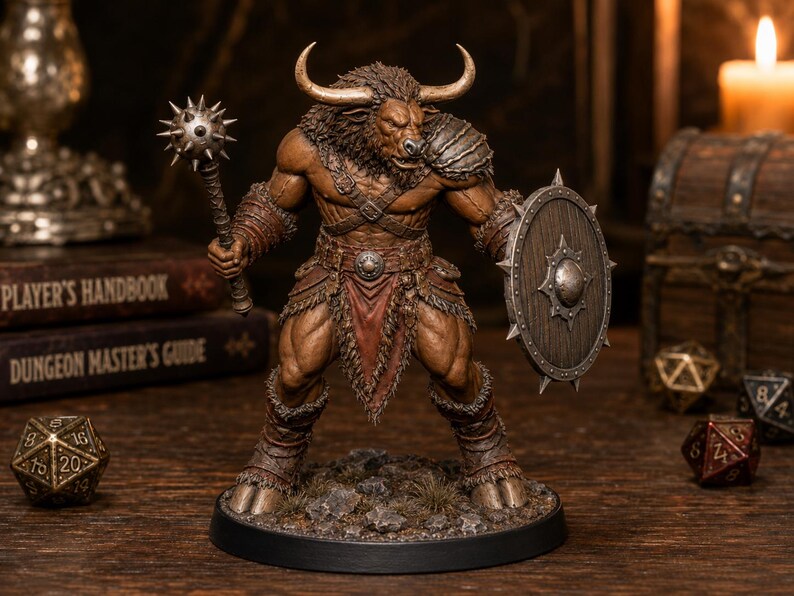 ミノタウロス・モーニングスター STL — DnD ファンタジー ラビリンス ブルート ミニチュア 3D プリント テーブルトップ 画像 3
