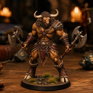 Minotaur Dual Axe STL — DnD Fantasy Labyrinth Boss Miniature 3D Print Tabletop RPG image 1