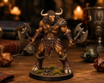 Minotaur Dual Axe STL — DnD Fantasy Labyrinth Boss Miniature 3D Print Tabletop RPG