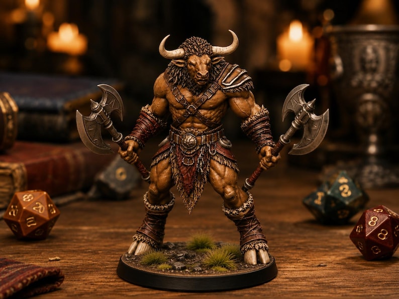 Minotaur Dual Axe STL — DnD Fantasy Labyrinth Boss Miniature 3D Print Tabletop RPG image 1