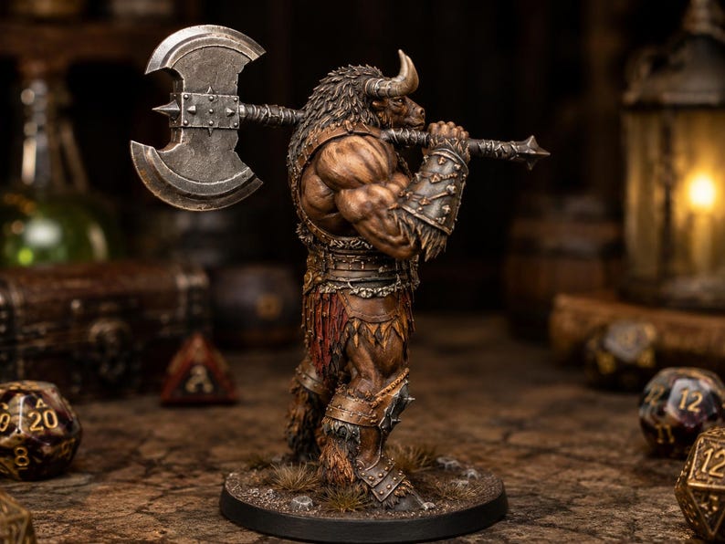 Minotaur Greataxe STL — DnD Fantasy Labyrinth Boss Miniature 3D Print Tabletop image 3