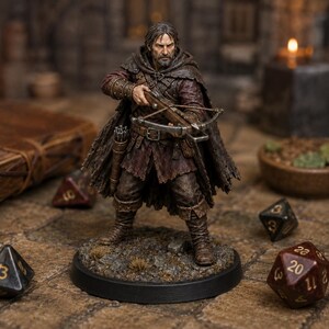 Bandit Crossbowman STL — DnD Fantasy Highway Robber Sniper Miniature 3D Print Bordsskiva bild 3
