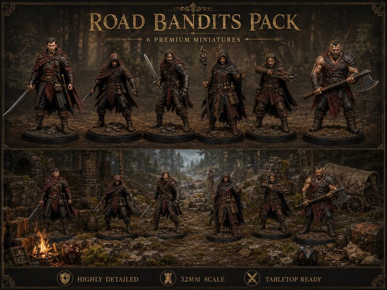 Road Bandits Pack 6 STL — DnD Fantasy Highway Robber Ambush Bundle 3D Print Tabletop image 1