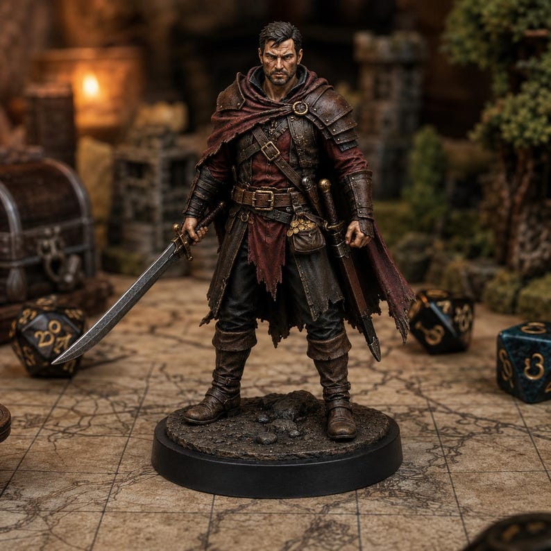 Bandit Captain STL — DnD Fantasy Highway Robber Leader Miniature 3D Print Tabletop image 1