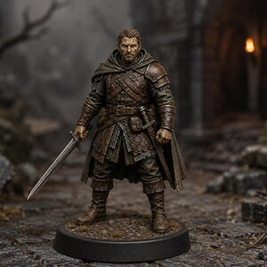 Mercenary Veteran STL — DnD Fantasy Old Sellsword Battle Scarred Warband Miniature 3D Print Tabletop image 6