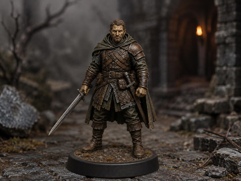 Mercenary Veteran STL — DnD Fantasy Old Sellsword Battle Scarred Warband Miniature 3D Print Tabletop image 6
