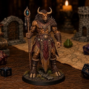 Minotaurus Mage STL — DnD Fantasy Bull Shaman Spellcaster miniatuur 3D-print tafelblad afbeelding 1