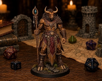 Minotaur Mage STL — DnD Fantasy Bull Shaman Spellcaster Miniature 3D Print Tabletop