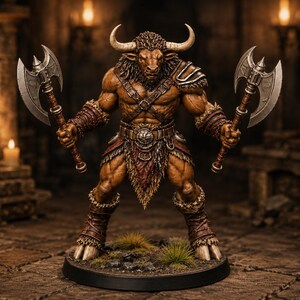 Minotaur Dual Axe STL — DnD Fantasy Labyrinth Boss Miniature 3D Print Tabletop RPG image 3
