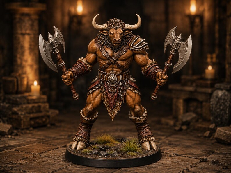 Minotaur Dual Axe STL — DnD Fantasy Labyrinth Boss Miniature 3D Print Tabletop RPG image 3