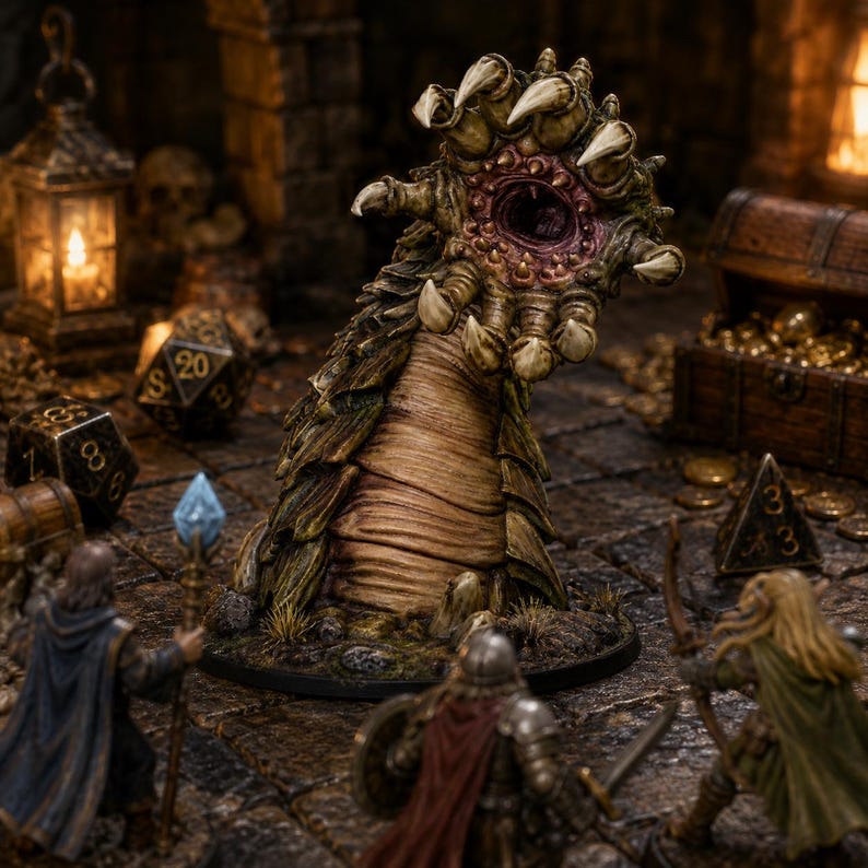 Giant Earth Worm STL — DnD Fantasy Purple Worm Miniature 3D Print Tabletop Boss image 1