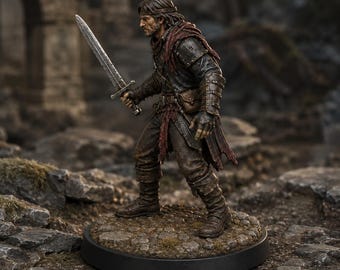 Bandit Swordsman STL — DnD Fantasy Highway Robber Duelist Miniature 3D Print Tabletop