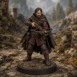 Bandit Crossbowman STL — DnD Fantasy Highway Robber Sniper Miniature 3D Print Bordsskiva bild 2