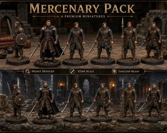 Mercenary Warband Pack 6 STL - DnD Fantasy Set Sword Company Bundle 3D Print Tabletop