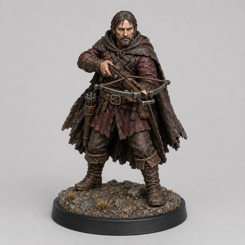 Bandit Crossbowman STL — DnD Fantasy Highway Robber Sniper Miniature 3D Print Bordsskiva bild 6