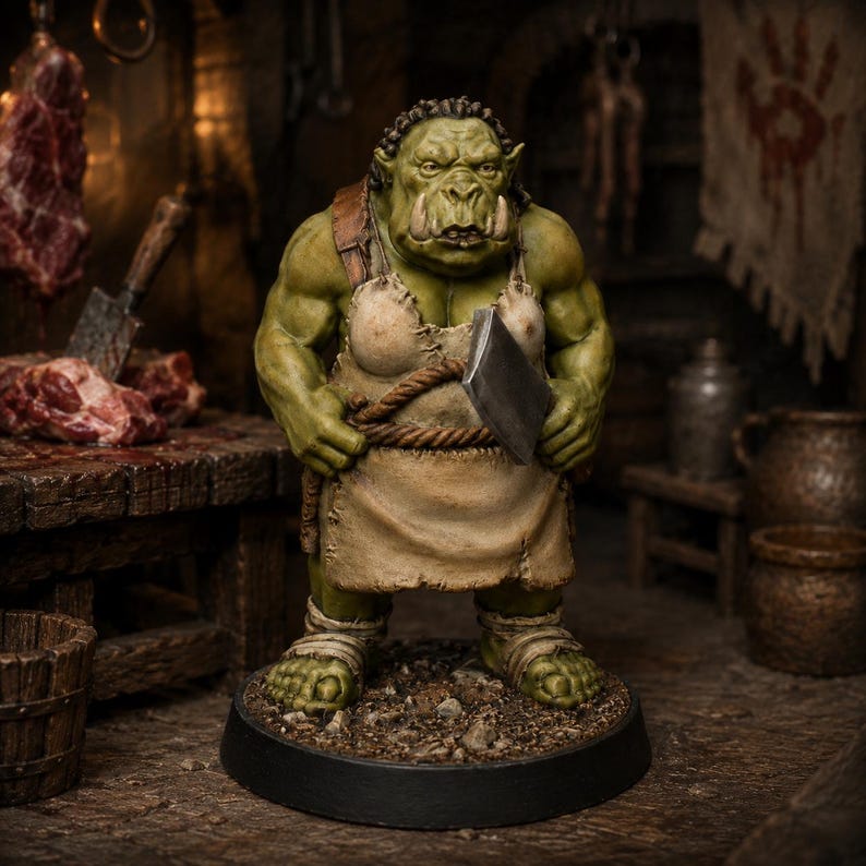 オークレディSTL — ラグナロクオンラインにインスパイアされた女性オーク戦士のミニチュア（D&D 3Dプリント用） 画像 1