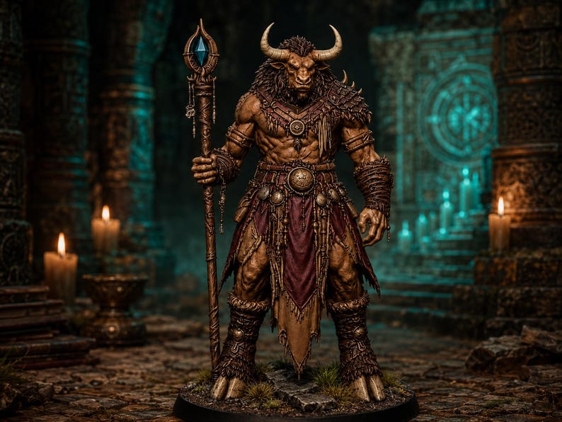 Minotaurus Mage STL — DnD Fantasy Bull Shaman Spellcaster miniatuur 3D-print tafelblad afbeelding 6