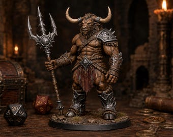 Minotaur Trident STL — DnD Fantasy Bull Gladiator Miniature 3D Print Tabletop RPG