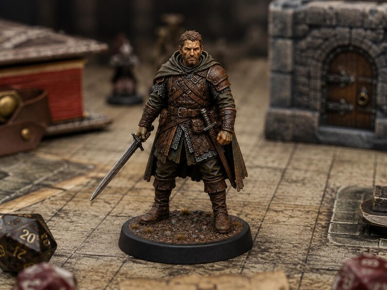 Mercenary Veteran STL — DnD Fantasy Old Sellsword Battle Scarred Warband Miniature 3D Print Tabletop image 5