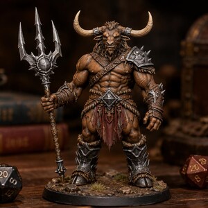 Minotaur Trident STL — DnD Fantasy Bull Gladiator Miniature 3D Print Tabletop RPG image 2