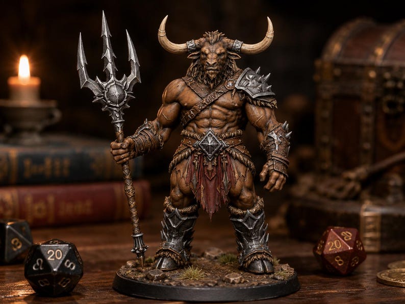 Minotaur Trident STL — DnD Fantasy Bull Gladiator Miniature 3D Print Tabletop RPG image 2