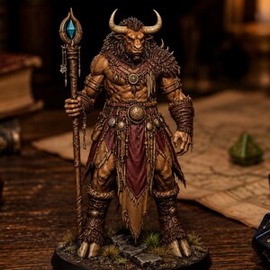 Minotaurus Mage STL — DnD Fantasy Bull Shaman Spellcaster miniatuur 3D-print tafelblad afbeelding 2