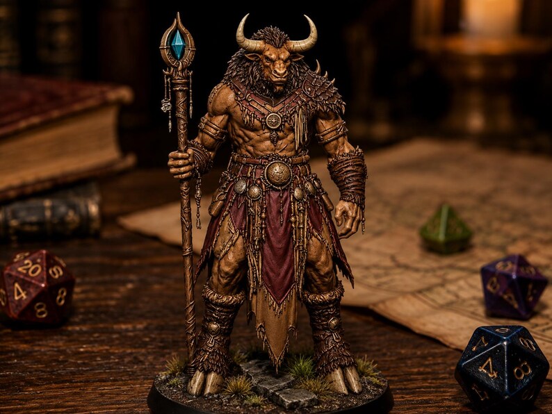 Minotaurus Mage STL — DnD Fantasy Bull Shaman Spellcaster miniatuur 3D-print tafelblad afbeelding 2
