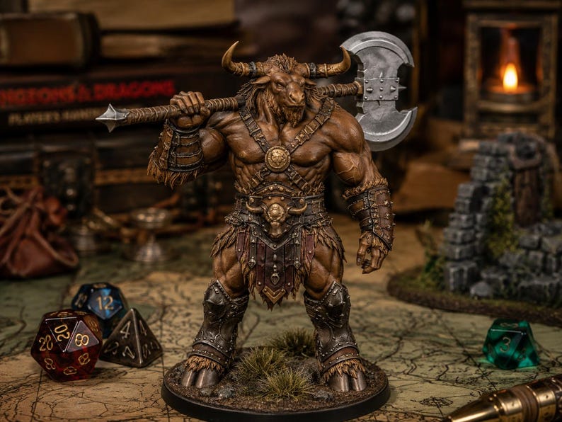 Minotaur Greataxe STL — DnD Fantasy Labyrinth Boss Miniature 3D Print Tabletop image 4