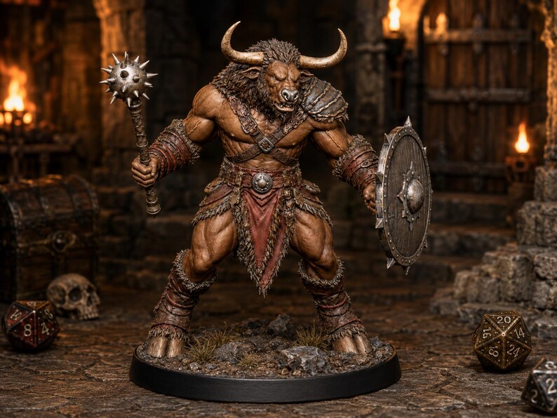 ミノタウロス・モーニングスター STL — DnD ファンタジー ラビリンス ブルート ミニチュア 3D プリント テーブルトップ 画像 6