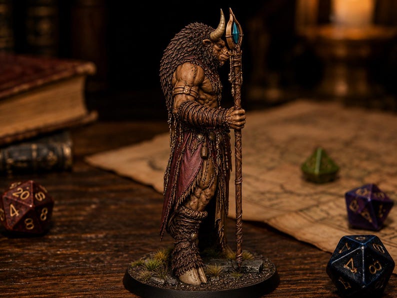 Minotaurus Mage STL — DnD Fantasy Bull Shaman Spellcaster miniatuur 3D-print tafelblad afbeelding 5