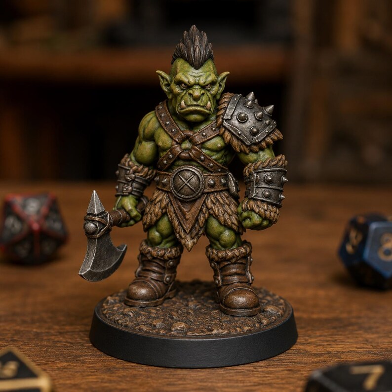 Orkkrigare med yxa STL — Ragnarok Online-inspirerad Orkminiatyr för DnD 3D-utskriftsbord bild 6