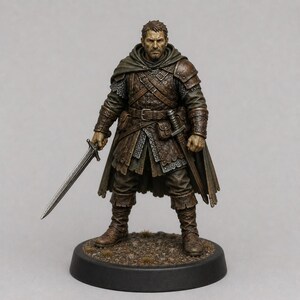 Mercenary Veteran STL — DnD Fantasy Old Sellsword Battle Scarred Warband Miniature 3D Print Tabletop image 1