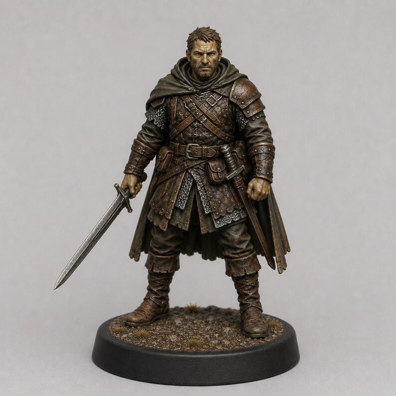 Mercenary Veteran STL — DnD Fantasy Old Sellsword Battle Scarred Warband Miniature 3D Print Tabletop image 1