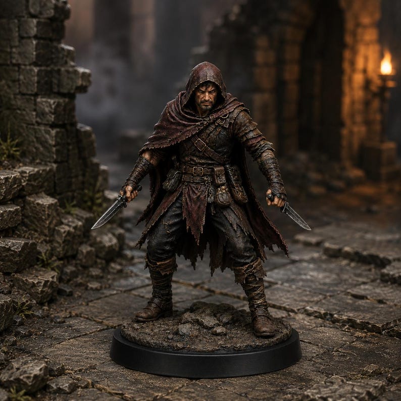 Bandido Pícaro STL — Miniatura de ladrón con dagas gemelas para DnD Fantasy, impresión 3D, juego de rol de mesa imagen 2